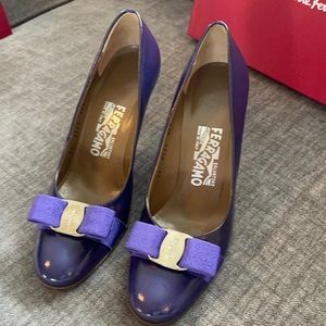 Salvatore Ferragamo Shiny Purple Leather Heels.